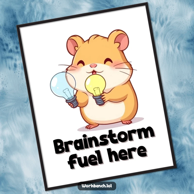 Funny hamster with a lightbulb, digital art print, symbolizing cleverness and innovation for your walls.
