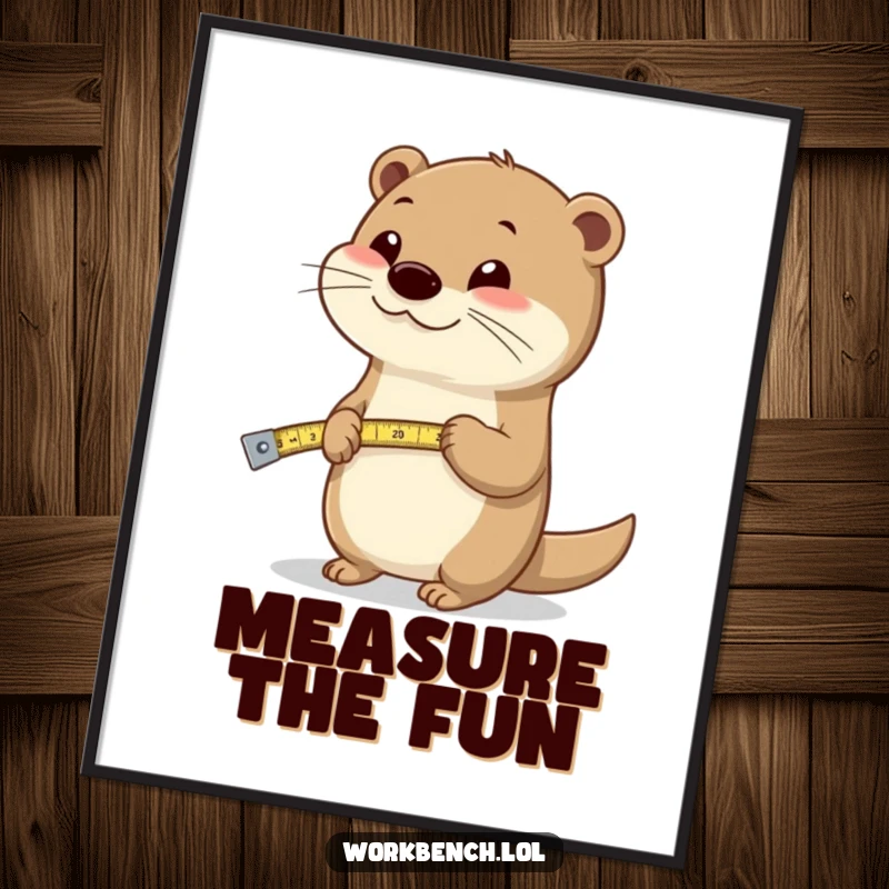 Funny otter with a measuring tape, digital art print, symbolizing cheerfulness and fun for your walls.