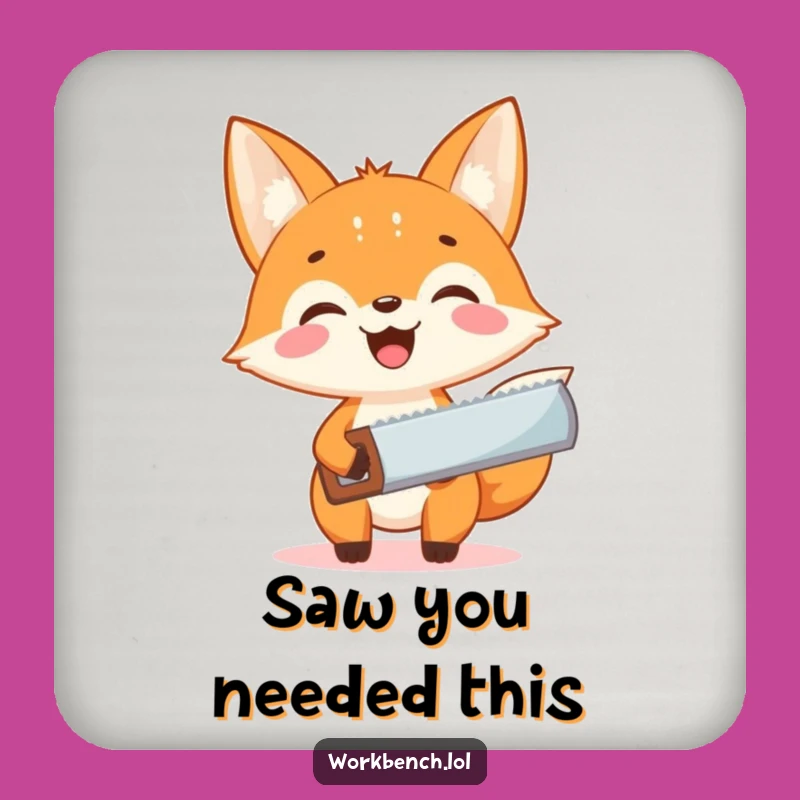 Funny Fox Carpenter Drink Coaster - Protect Surfaces with Enthusiastic Saw Art