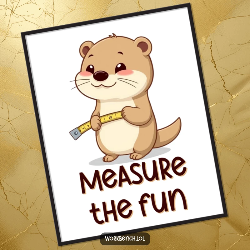 Funny otter with a measuring tape illustration, perfect for a humorous and charming wall art piece.
