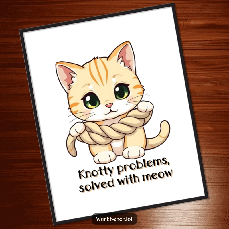 Funny Free Printable Wall Art: A cat with intensely curious, wide eyes scrutinizes a tightly coiled rope.