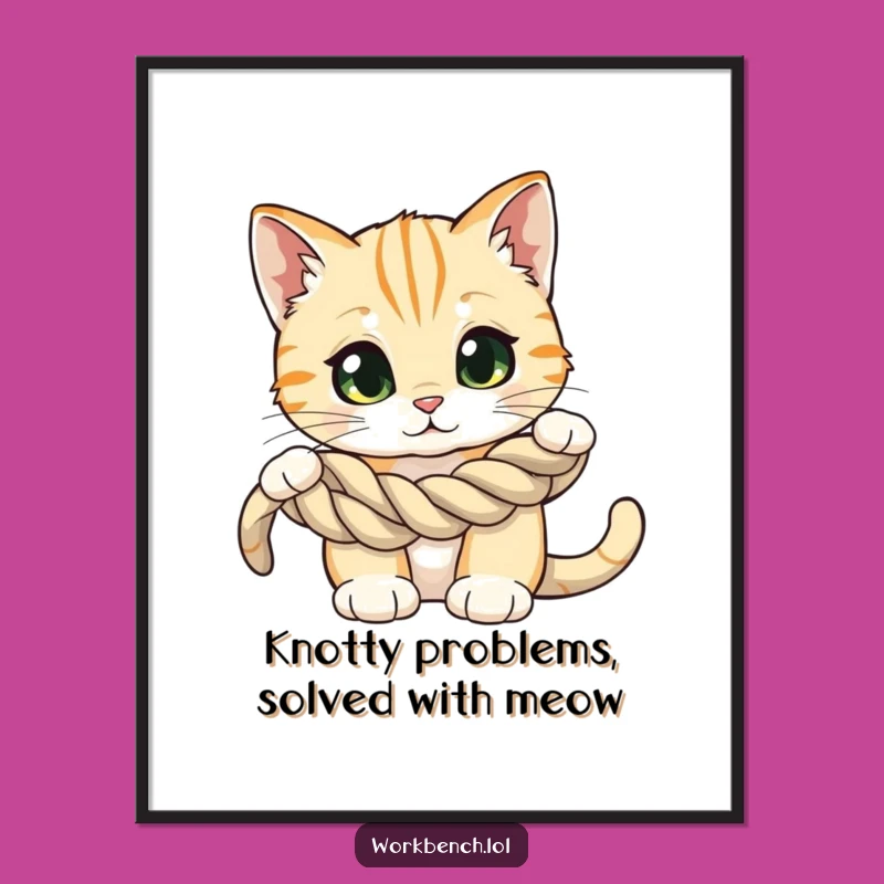 Funny Free Printable Cat Wall Art: Curious Rope Decor Downloadable