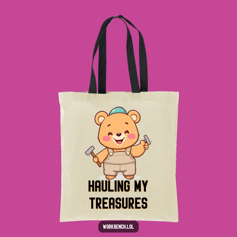 Funny Bear Hammering Nail Tote Bag: Carry Your Projects and Smiles