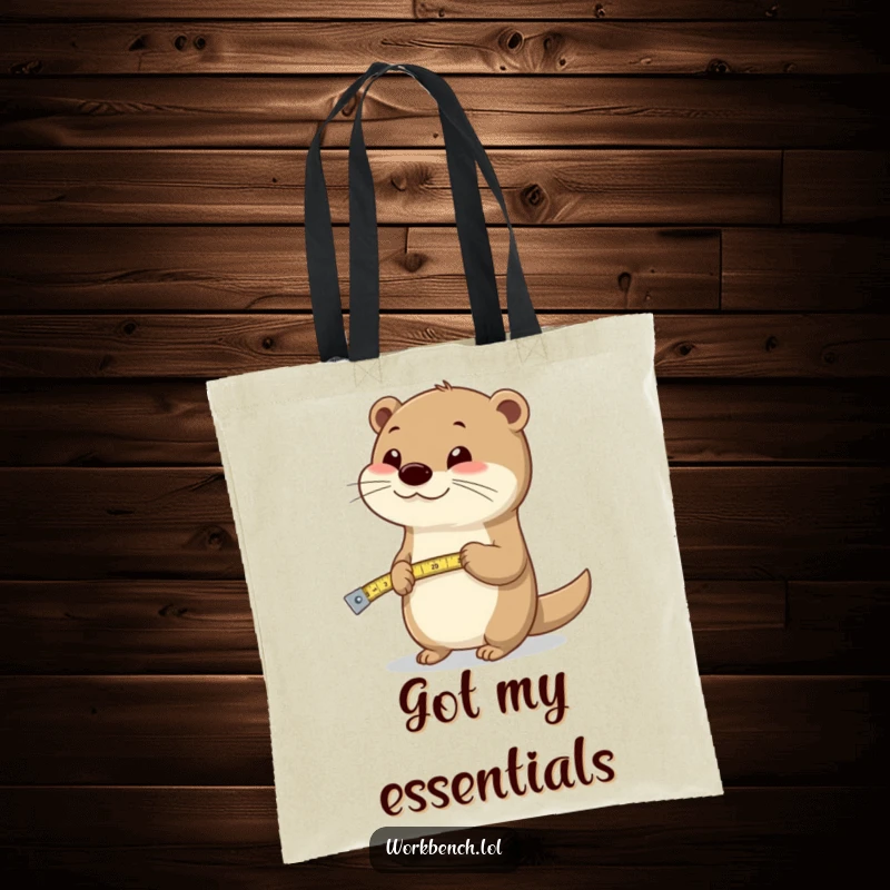 Funny otter holding a measuring tape on a tote bag, ideal for carrying groceries and daily items.